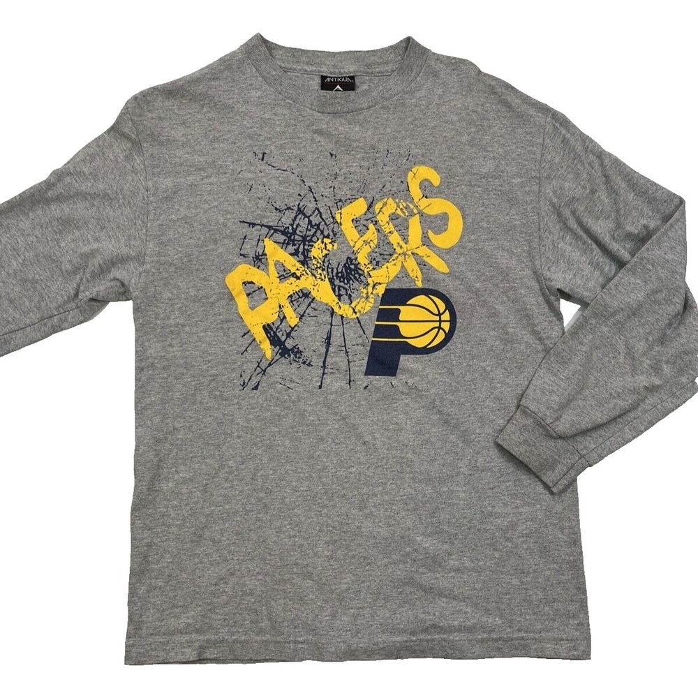 Vintage Y2K Antigua Gray Long Sleeve‎  Tee T-Shirt Indiana Pacers Basketball M